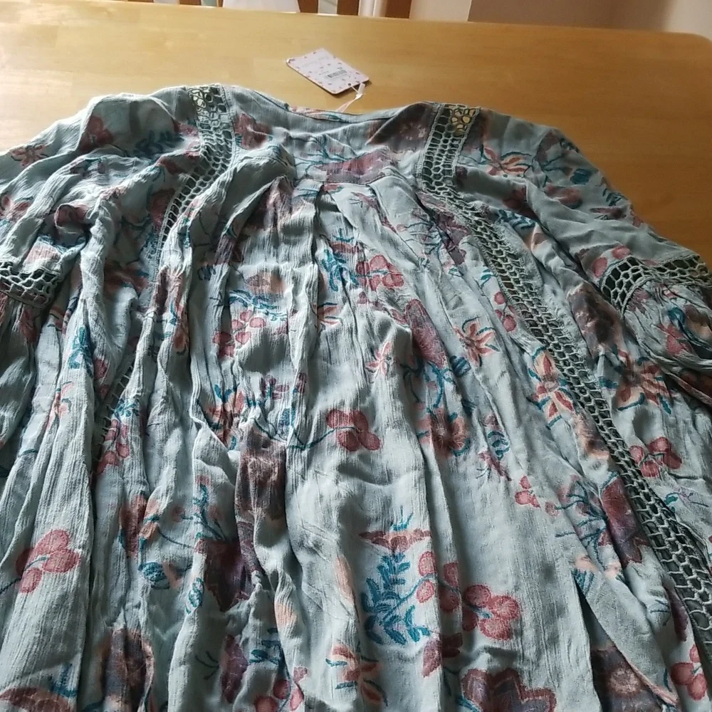 Free People Just The Two Of Us Printed Floral Lace Inset Tunic Dress, S